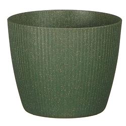 Foto van Plantenpot/bloempot kunststof donkergroen ribbels patroon - d16/h16 cm - plantenpotten