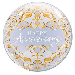 Foto van Folat ballon happy anniversary bubbles 56 cm latex goud