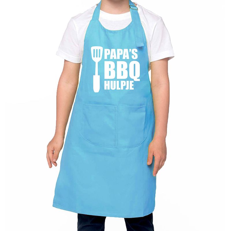 Foto van Papa s bbq hulpje barbecue schort kinderen/ bbq keukenschort kind blauw voor jongens en meisjes - feestschorten