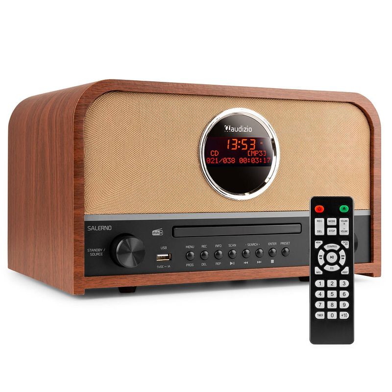 Foto van Dab radio met cd speler - audizio salerno - retro radio met bluetooth en mp3 speler - stereo - 40w