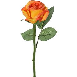 Foto van Top art kunstbloem roos nina - oranje - 27 cm - kunststof steel - decoratie bloemen - kunstbloemen