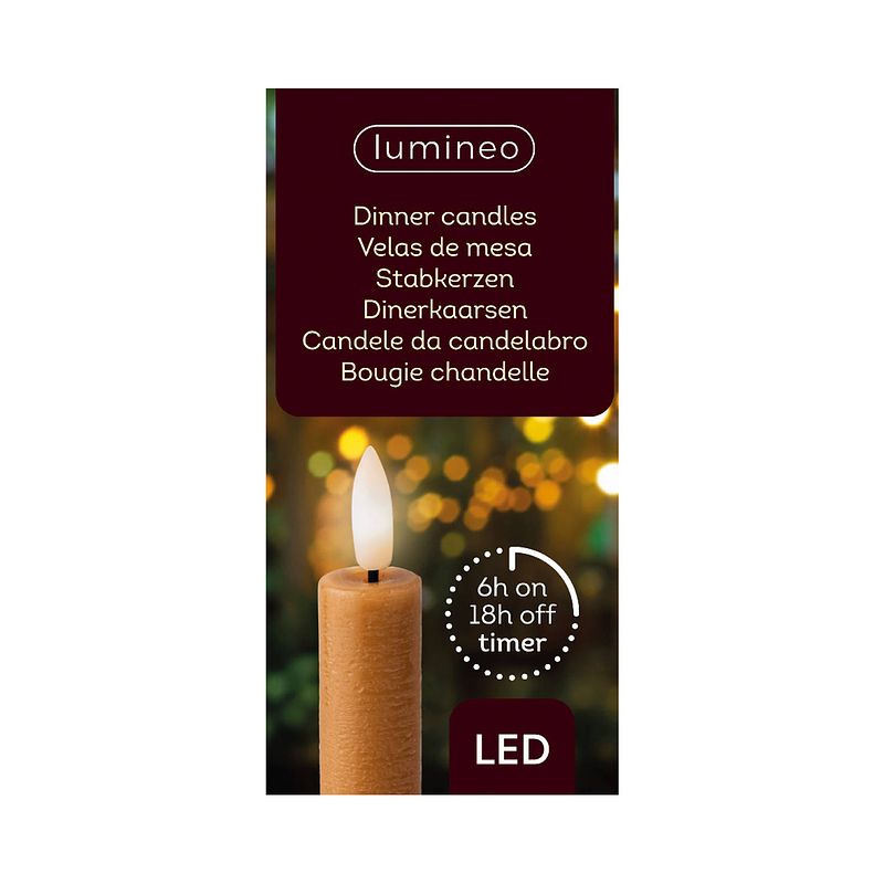 Foto van Lumineo - led dinerkaars d2h24 cm bruin/wwt 2st ii kerst