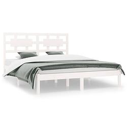 Foto van The living store houten bedframe - 205.5 x 185.5 x 31 cm - massief grenenhout - wit