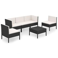 Foto van Vidaxl 6-delige loungeset met kussens poly rattan zwart