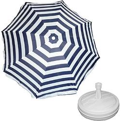 Foto van Parasol - blauw/wit - d180 cm - incl. draagtas - parasolvoet - 42 cm - parasols