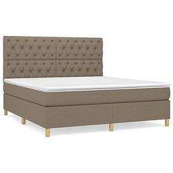 Foto van The living store boxspring bed - 203 x 160 x 118/128 cm - taupe stof - pocketvering matras