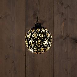 Foto van Anna'ss collection - glass ball baroque black/gold 12cm 10led warm white / g