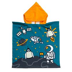 Foto van Bad cape/poncho - kinderen - ruimtevaart print - 60 x 120 cm - microvezel - badcapes