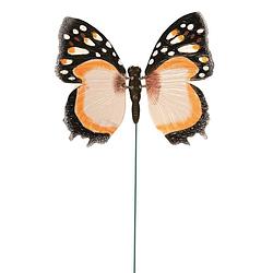 Foto van Metalen vlinder oranje 15 x 60 cm op steker - tuinbeelden