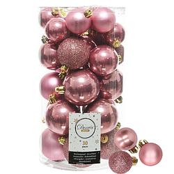 Foto van Decoris kerstballen 44x stuks oudroze 3-4-5-6 cm kunststof - kerstbal