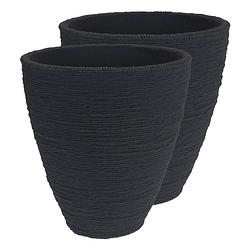 Foto van Plantenpot/bloempot ribbed - 2x - tuin - stevig kunststof - antraciet grijs - d40 x h42 cm - plantenpotten