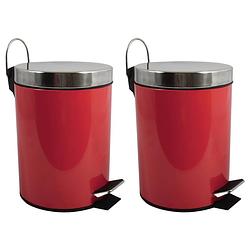 Foto van Msv prullenbak/pedaalemmer - 2x - metaal - rood - 3 liter - 17 x 25 cm - badkamer/toilet - pedaalemmers