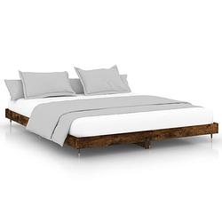 Foto van The living store bedframe - gerookt eiken - hoge kwaliteit hout - metalen poten - multiplex lattenbodem - 203 x 203 x