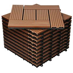 Foto van Ecd germany wpc terras tegels 30x30 cm 33er spar set für 3m² lichtbruin mozaïek hout optiek voor tuin balkon vloeren