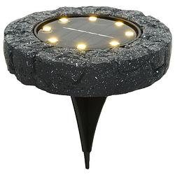 Foto van Solar prikspot/tuinspot led - kunststeen - steengrijs - 11 x 2 cm - warm wit - prikspotjes