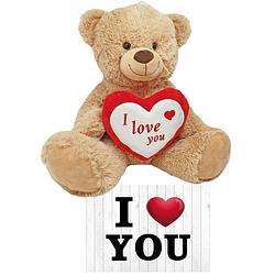 Foto van Bruine pluche knuffelbeer/teddybeer 45 cm incl. valentijnskaart i love you - knuffelberen
