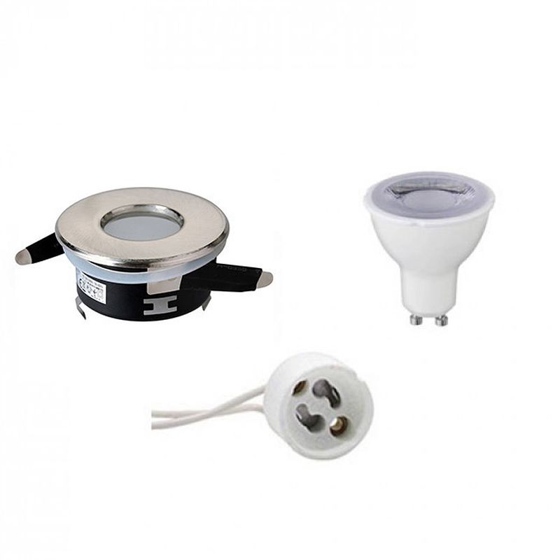 Foto van Led spot set - aigi - gu10 fitting - waterdicht ip65 - dimbaar - inbouw rond - mat chroom - 6w - helder/koud wit 6400k -