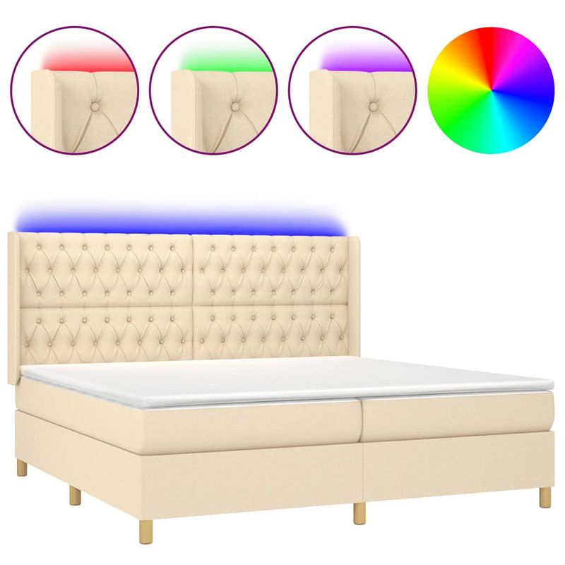 Foto van The living store boxspring bed - crème - 203 x 203 x 118/128 cm - verstelbaar hoofdbord - led-verlichting -