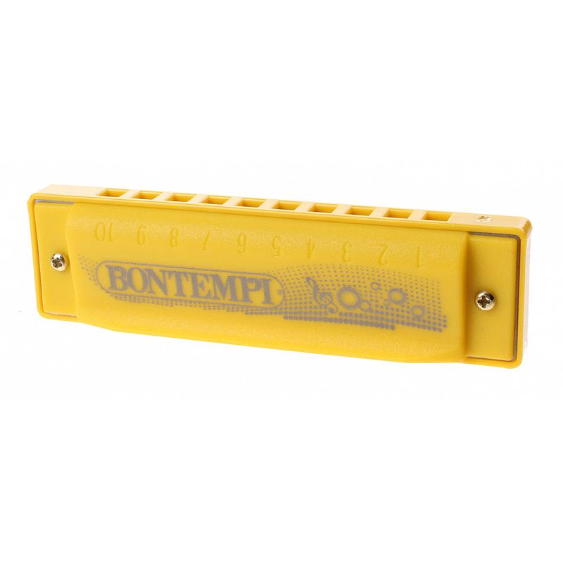 Foto van Bontempi mondharmonica in opbergdoos 10 tonen 10 cm geel