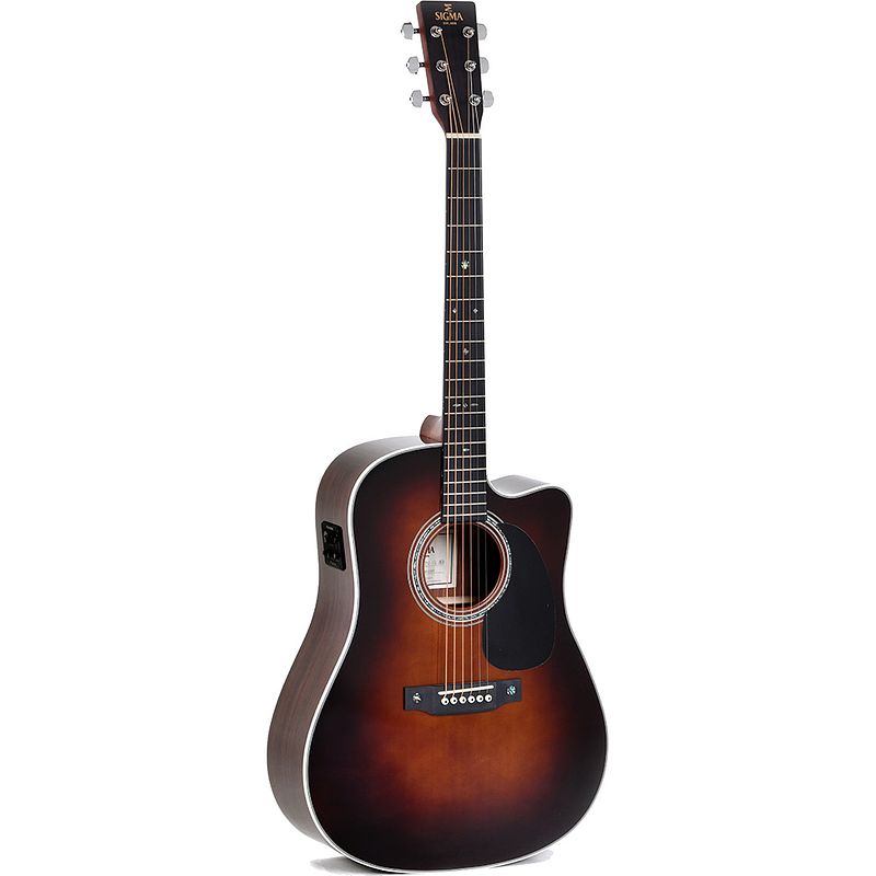 Foto van Sigma guitars dtc-1e sunburst gloss elektrisch-akoestische westerngitaar