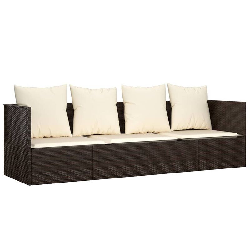 Foto van Vidaxl loungebed met kussens poly rattan bruin