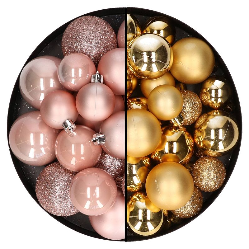 Foto van Kerstballen 60x stuks - mix goud/lichtroze - 4-5-6 cm - kunststof - kerstbal