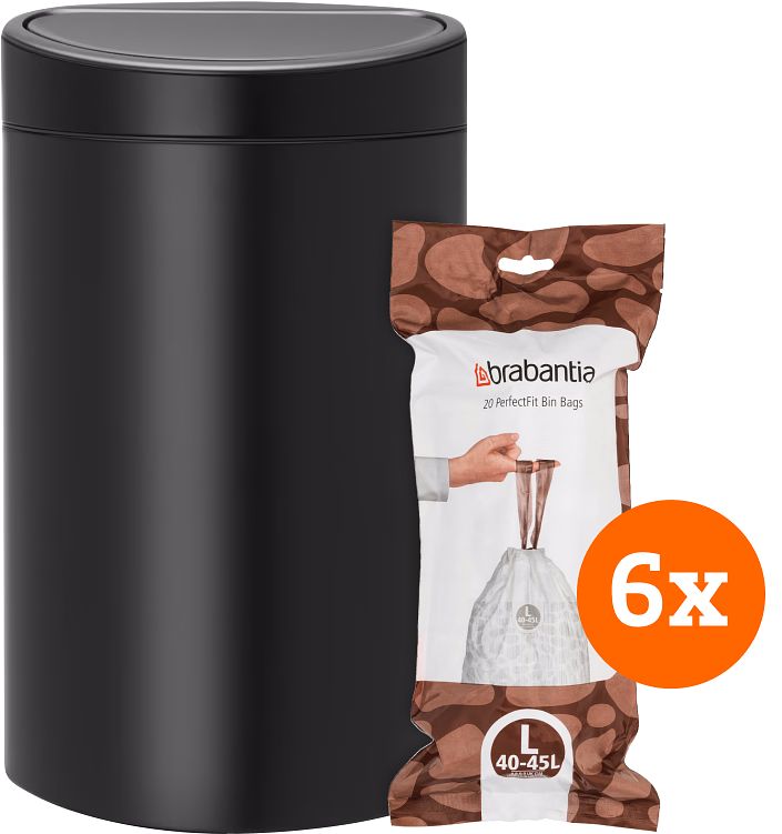 Foto van Brabantia touch bin 40 liter matt black + vuilniszakken (120 stuks)