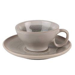 Foto van Clayre & eef kop en schotel 100 ml grijs groen keramiek servies cadeau voor haar cappuccino grijs servies cadeau voor