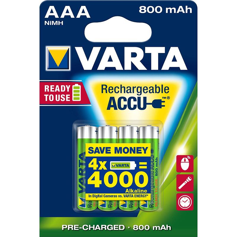 Foto van Oplaadbare batterijen varta ready to use aaa: 4 stuks