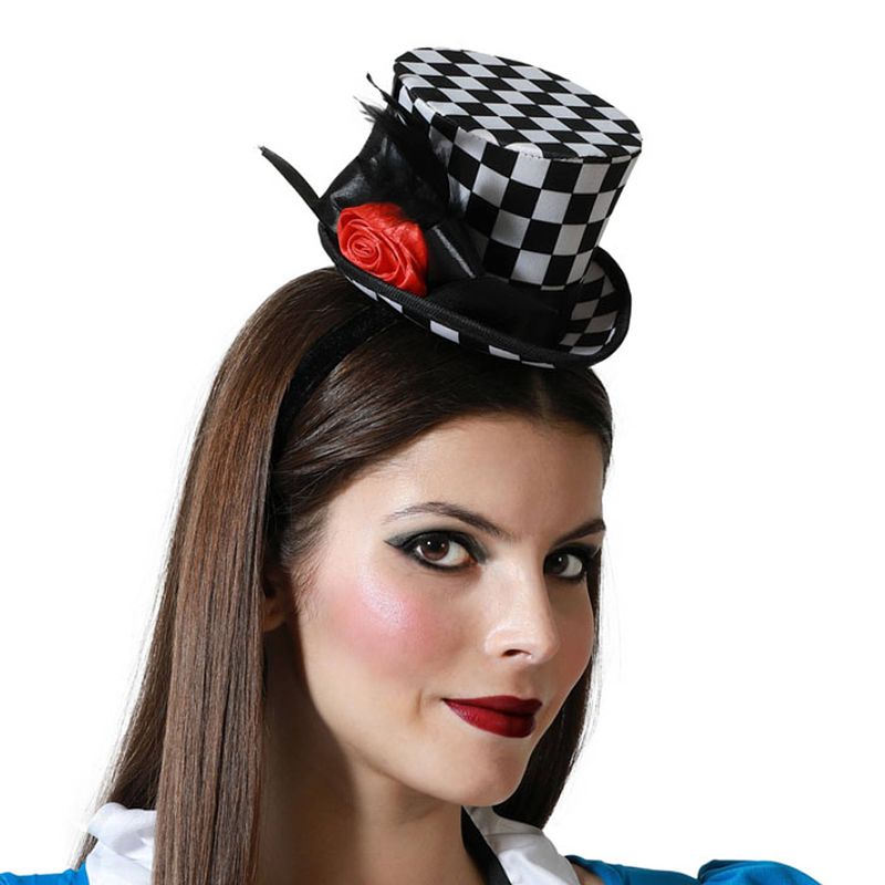 Foto van Atosa verkleed diadeem mini hoedje - zwart/wit - meisjes/dames - clown thema - verkleedhoofddeksels