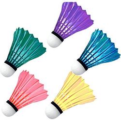 Foto van 5x veren badminton shuttles gekleurd donnay - badminton accessoires