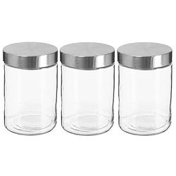 Foto van 3x stuks voorraadbussen/voorraadpotten 1,2l glas met rvs deksel - voorraadpot