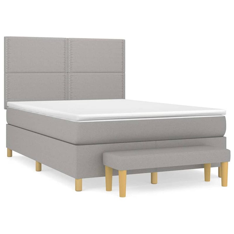 Foto van The living store boxspringbed - lichtgrijs - 193 x 144 x 118/128 cm - duurzaam - verstelbaar hoofdbord - pocketvering