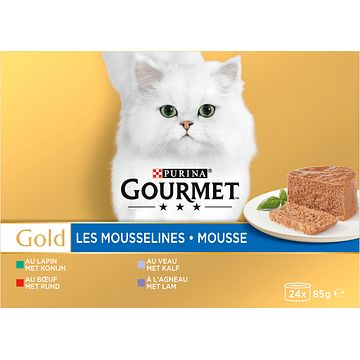 Foto van Gourmet gold mousse met konijn, rund, kalf en lam 24 x 85g bij jumbo