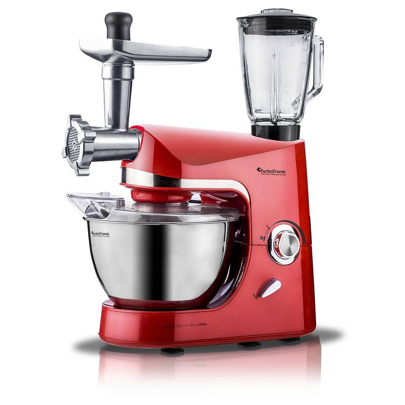 Foto van Turbotronic tt-007 keukenmachine met blender en vleesmolen - 5l - rood