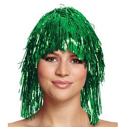 Foto van Dames tinsel/folie carnaval pruik - groen kleur - disco/eighties - verkleedpruiken