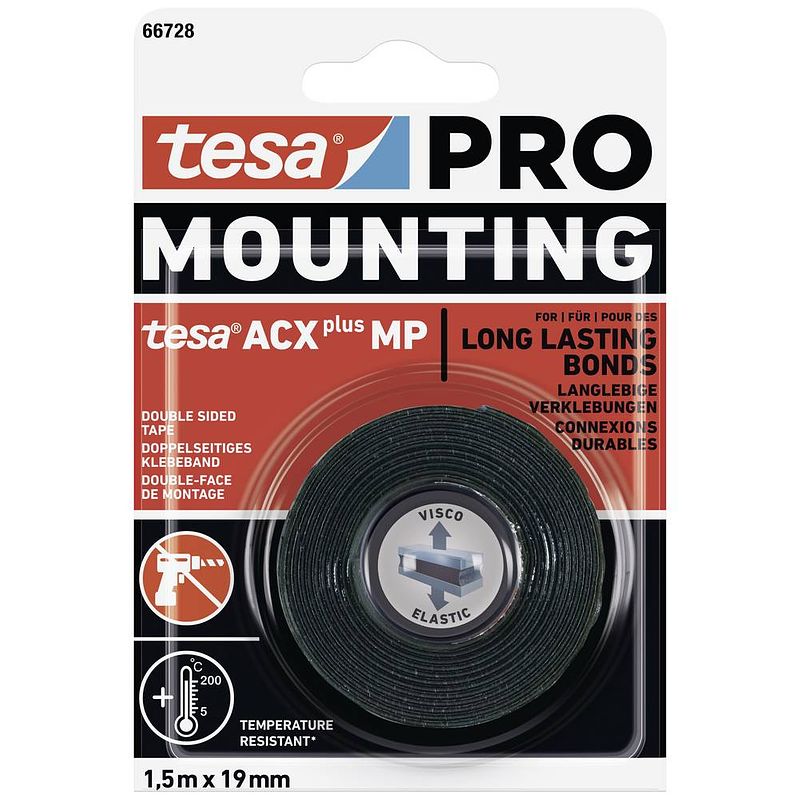 Foto van Tesa mounting pro acx+ 66728-00000-00 montagetape zwart (l x b) 1.5 m x 19 mm 1 stuk(s)