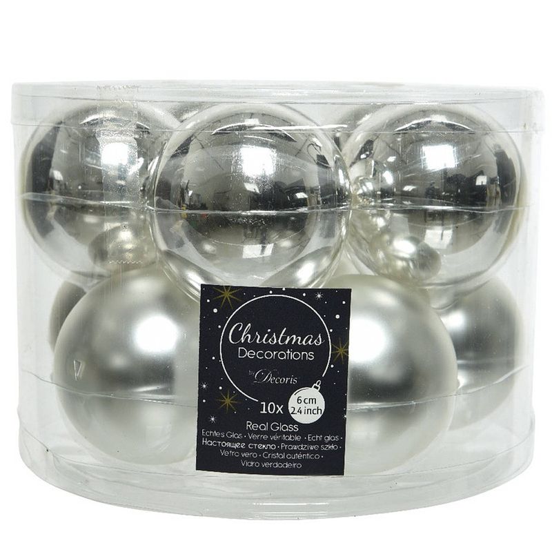 Foto van Kerstboomversiering zilveren kerstballen van glas 6 cm 10 stuks - kerstbal