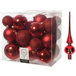 Foto van Kerstversiering kunststof kerstballen met piek rood 6-8-10 cm pakket van 27x stuks - kerstbal