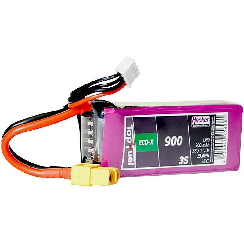 Foto van Hacker lipo accupack 11.1 v 900 mah aantal cellen: 3 25 c softcase xt60