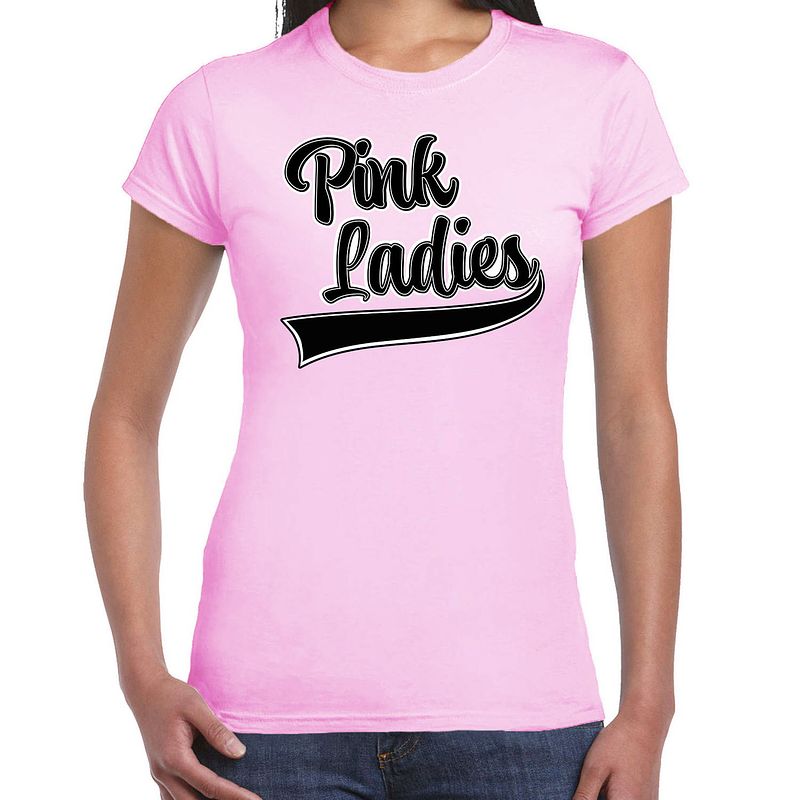 Foto van T-shirt grease pink ladies - lichtroze - carnaval shirt l - feestshirts