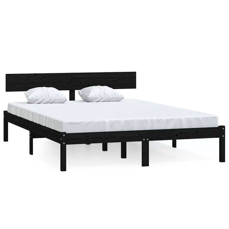 Foto van Vidaxl bedframe massief grenenhout zwart 120x190 cm uk small double