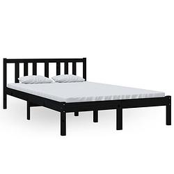 Foto van The living store bedframe zwart - 205.5 x 125.5 x 69.5 cm - hoogwaardig grenenhout - stabiel - comfortabel hoofdeinde -