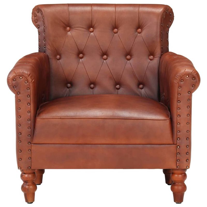 Foto van The living store vintage fauteuil - echt geitenleer - bruin - 77x63x76 cm