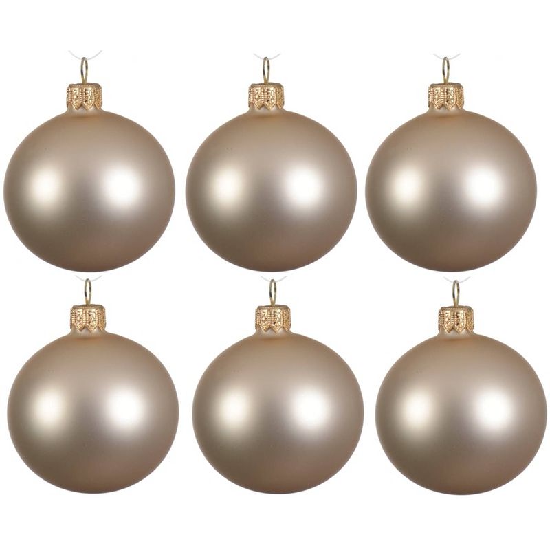 Foto van 6x glazen kerstballen mat licht parel/champagne 6 cm kerstboom versiering/decoratie - kerstbal