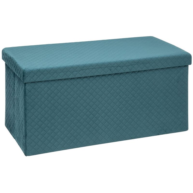 Foto van Atmosphera poef/hocker/voetenbankje - opbergbox - fluweel blauw - po/mdf - 38 x 38 x 76 cm - poefs