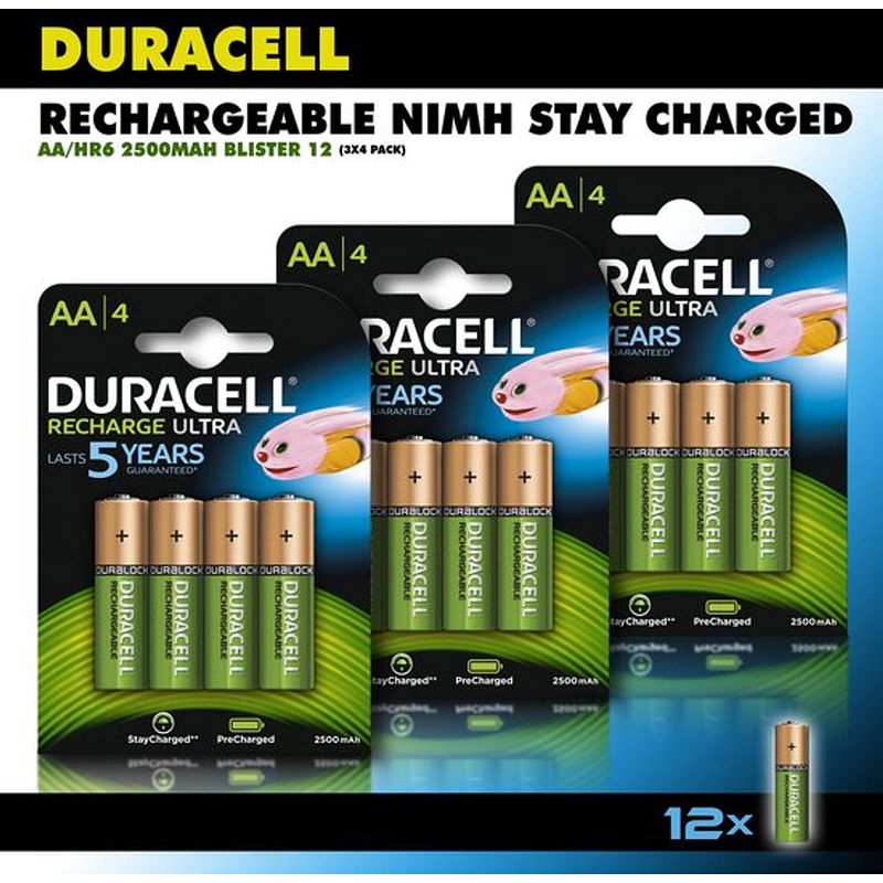 Foto van Duracell aa oplaadbare batterijen - 2500 mah - 12 stuks