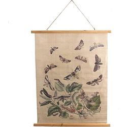 Foto van Clayre & eef wandkleed 80x100 cm beige hout textiel rechthoek vlinders wanddoek wandhanger wandkaart