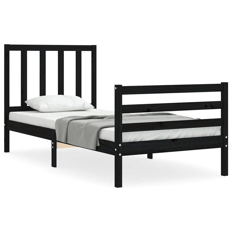 Foto van The living store houten bedframe - grenenhout - 205.5 x 105.5 x 100 cm - multiplex lattenbodem - zwart