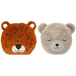 Foto van Dieren sierkussens - set 2x - kinderkamer - panter/beer - 30 cm - polyester - sierkussens